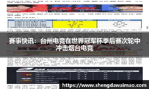 赛事快讯：台州电竞在世界冠军杯季后赛次轮中冲击烟台电竞